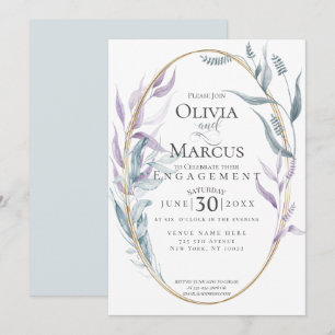 Invitation Fiançailles   Feuillage bleu et violet Dusty