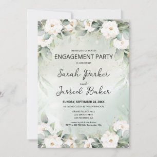 Invitation Fiançailles Feuille des Roses blanches