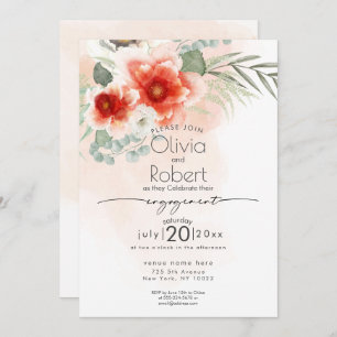 Invitation FIANÇAILLES   Fleurs d'aquarelle et feuillage