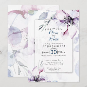 Invitation FIANÇAILLES Fleurs d'aquarelle et feuillage