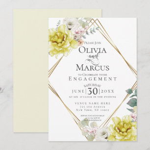 Invitation FIANÇAILLES   Fleurs d'aquarelle jaune soleil