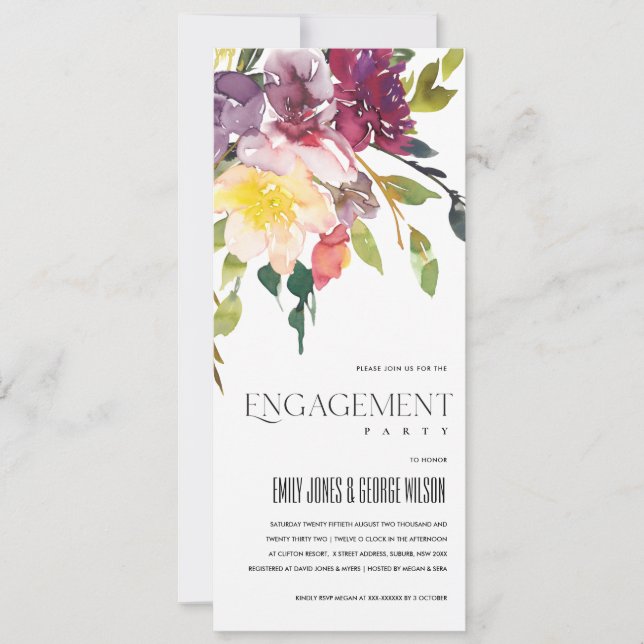 INVITATION FIANÇAILLES FLORAL BURGUNDY JAUNE CLAIR (Devant)