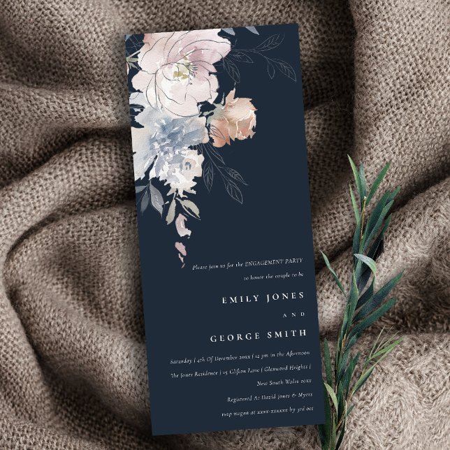 Invitation Fiançailles floral couleur marine (Créateur téléchargé)