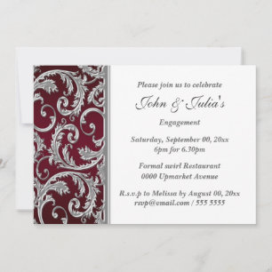 Invitation fiançailles floral de maroon argenté de Bourgogne
