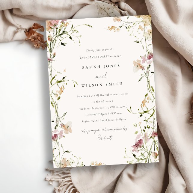 Invitation Fiançailles floral doux de prairie pâturée (Créateur téléchargé)