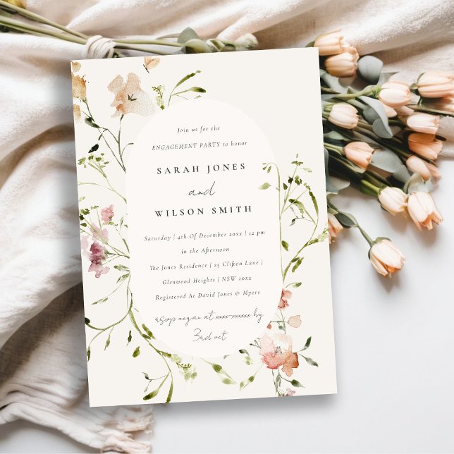 Invitation Fiançailles floral doux de prairie pâturée (Créateur téléchargé)