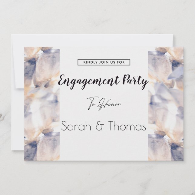 INVITATION FIANÇAILLES FLORAL ÉLÉGANT BLANC & BLEU (Devant)