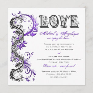 Invitation Fiançailles floral noir pourpre de remous