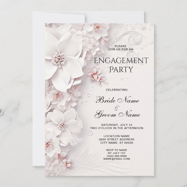 Invitation Fiançailles Florales Rose Ivory Blush (Devant)