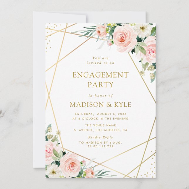 Invitation fiançailles florales roses-rousses (Devant)