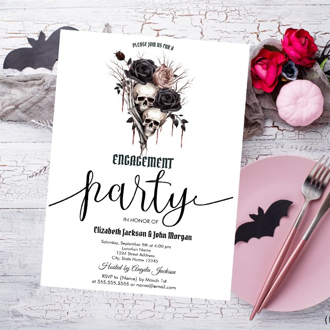 Invitation Fiançailles gothique noir Rose crânes (Créateur téléchargé)