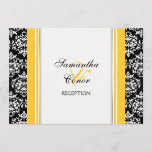 Invitation Fiançailles jaune blanc noir de mariage damassé