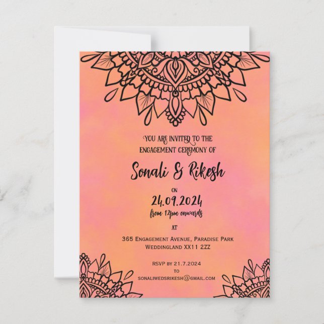 Invitation fiançailles Mandala Pink & Orange Card (Devant)
