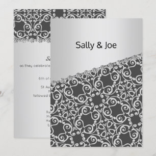 Invitation Fiançailles Mariage de diamants noirs gris argenté