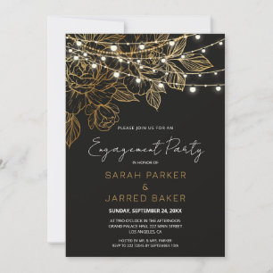 Invitation Fiançailles Mariage de la chaîne Gold Flowers