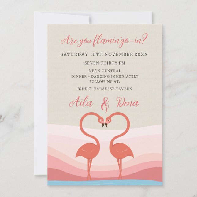 Invitation Fiançailles Mariage Inséparable Flamant rose amusa (Devant)