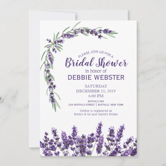 Invitation Fiançailles Mariage Lavender Lilac violet (Devant)