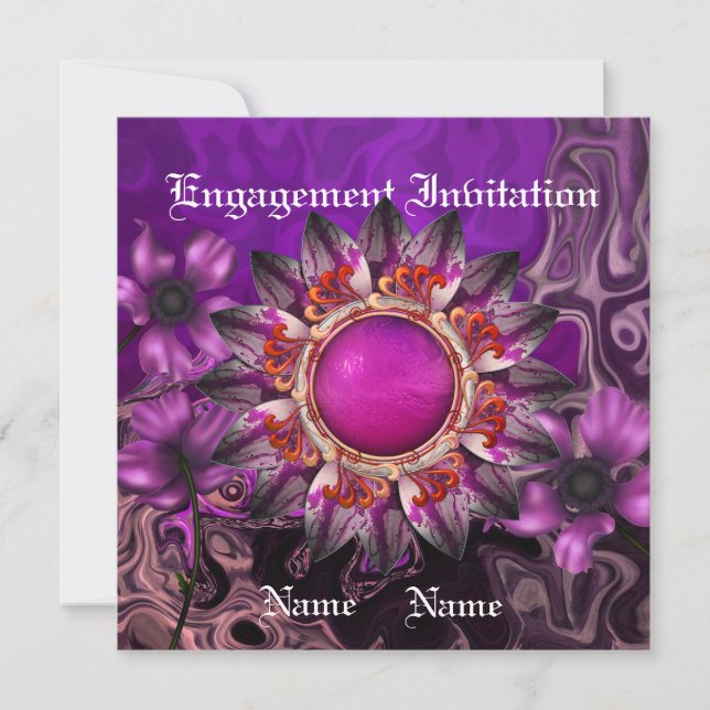Invitation Fiançailles Mariage violet Fleur (Devant)