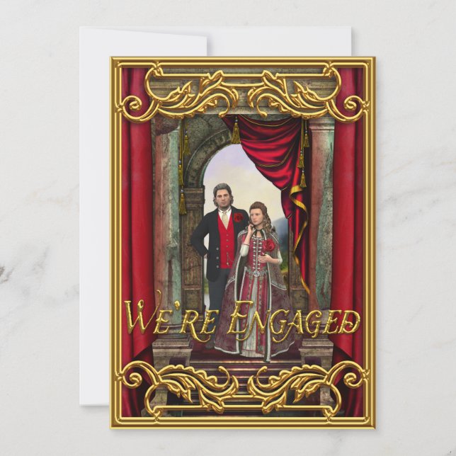 Invitation Fiançailles médiéval d'or chaud Imaginaire Mariage (Devant)