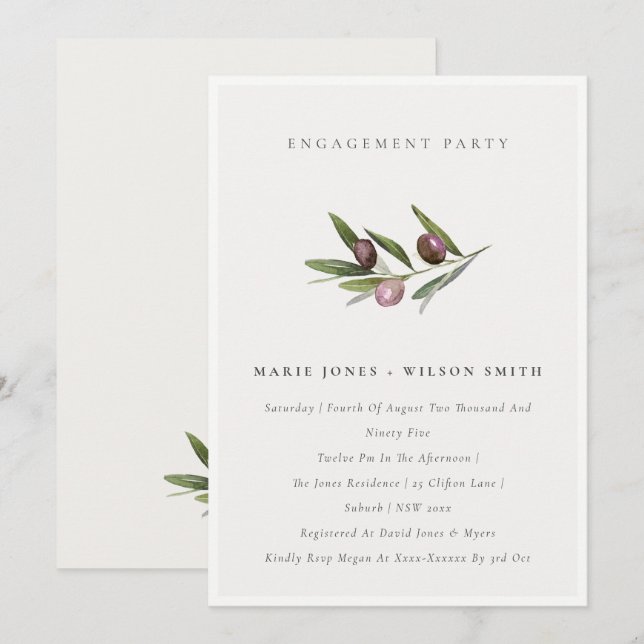 Invitation Fiançailles minimal de feuillage de la  (Devant / Derrière)