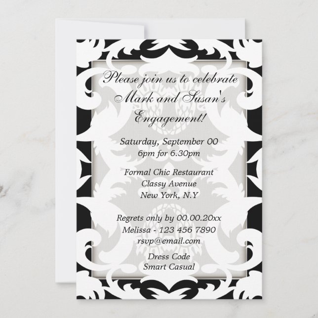 Invitation fiançailles noir blanc anniversaire PERSONNALISER (Devant)