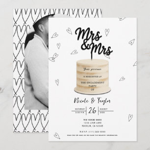 Invitation Fiançailles noir et blanc de Mrs. & Mrs. Cake & He