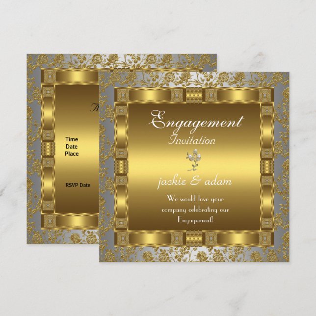 invitation Fiançailles or argent blanc antique (Devant / Derrière)