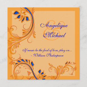 Invitation Fiançailles orange bleu d'anniversaire de mariage