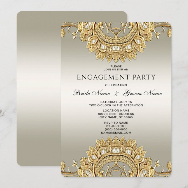 Invitation Fiançailles Ornate Or (Devant / Derrière)