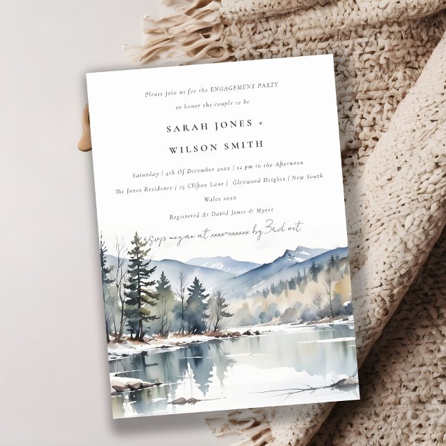 Invitation Fiançailles paysager du lac de la neige d'hiver (Créateur téléchargé)