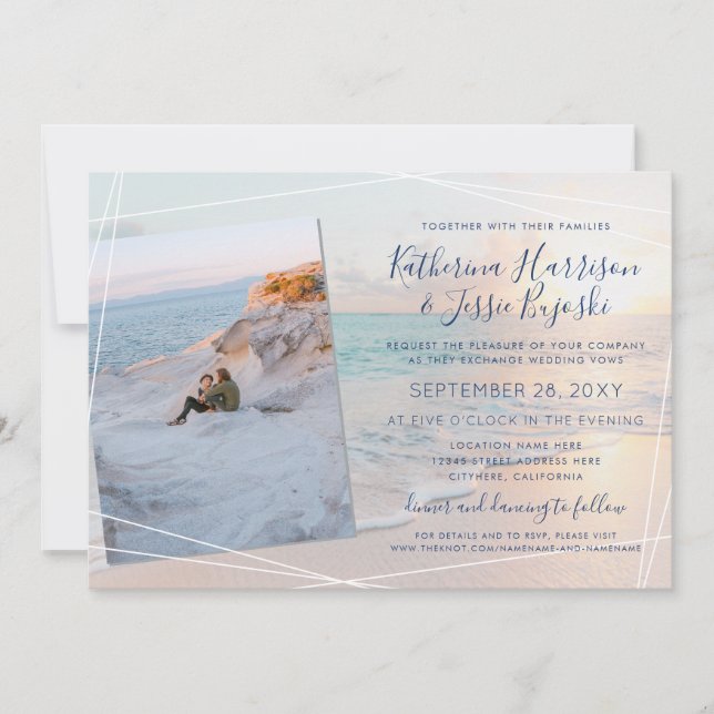 Invitation Fiançailles Photo Beach Wedding (Devant)