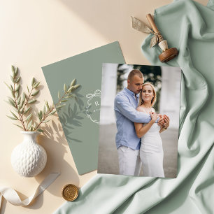 Invitation Fiançailles Photo Bow & Ribbon Monogram Mariage