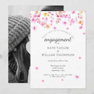 Invitation Fiançailles photo Elegant Watercolor Blossom