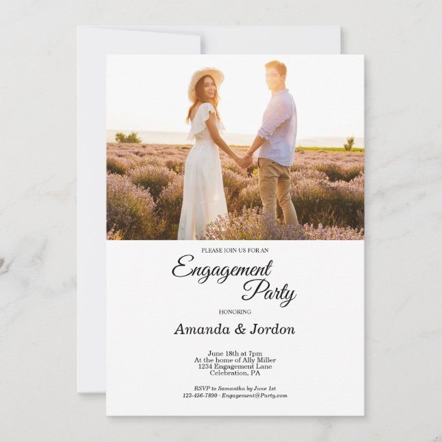 Invitation Fiançailles photo simple Black Calligraphy (Devant)