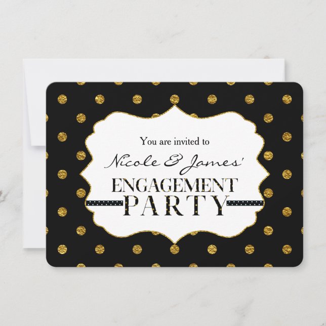 Invitation FIANÇAILLES Pois Black & Gold Faux (Devant)