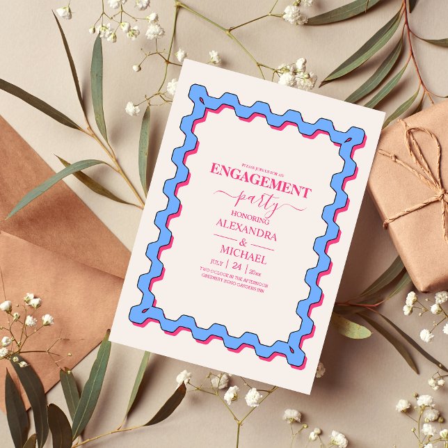 Invitation Fiançailles Retro Courbe Trendy (Créateur téléchargé)