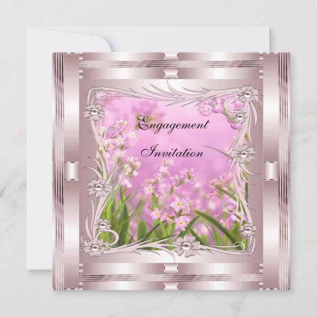 Invitation Fiançailles rose Art Déco Floral (Devant)