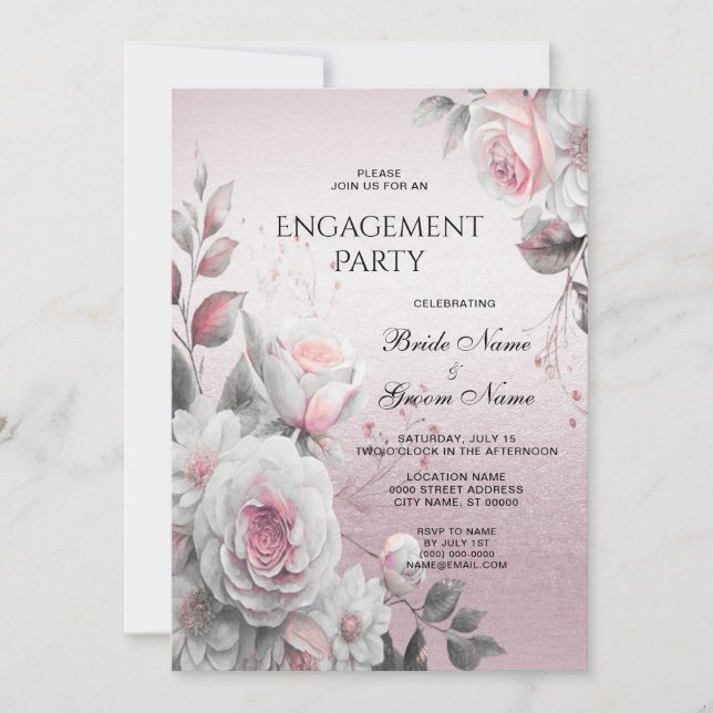 Invitation Fiançailles rose blanc (Devant)