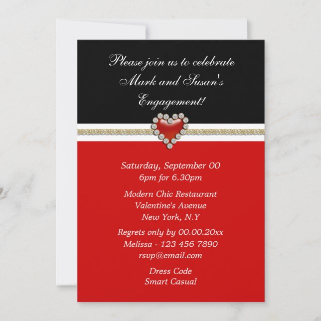 Invitation fiançailles rouge noir blanc PERSONNALISER (Devant)