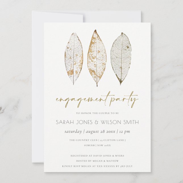 Invitation Fiançailles Rustic Dry Vein Gold Rust (Devant)