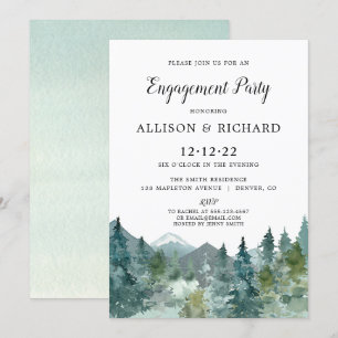 Invitation Fiançailles rustique d'aquarelle de forêt de