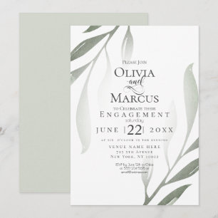 Invitation FIANÇAILLES Sage Vert Olive Branche Aquarelle