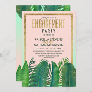 Invitation Fiançailles Tropical Palm Tree Banana Leaf Gold