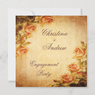 Invitation Fiançailles Vintage Damask Shabby Chic Roses Péche