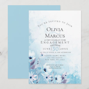 Invitation FIANÇAILLES   Watercolor Sky Blue Anemone Garden