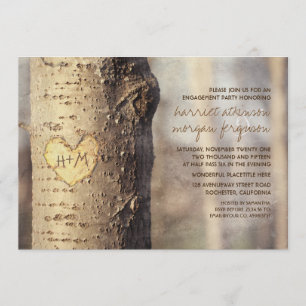 Invitation fiançoire rustique aux arbres à coeur sculpté
