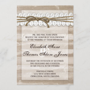 Invitation Ficelle en bois de grange vintage sur le