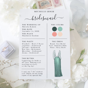 Invitation Fiche d'information de Bridesmaid Détails Turquois