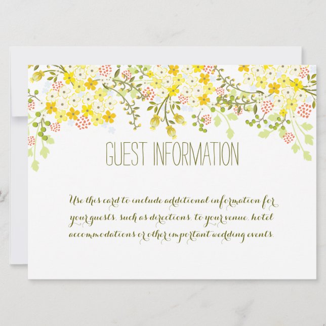 Invitation Fiche d'information du Mariage floral jaune de pri (Devant)