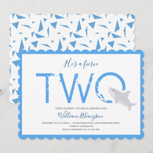 Invitation Fierce Two Blue Shark Animal 2ème anniversaire